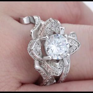 Flowered White Topaz Ring Set Sterling